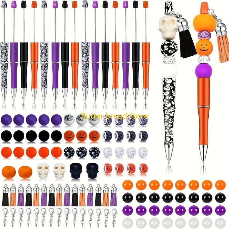 

W89C 123Pcs Novelty Beading Ballpoint Pen Halloween Beadable Ballpoint Pen with Beads, Lobster Clasps, Tassels Pendant China Mainland