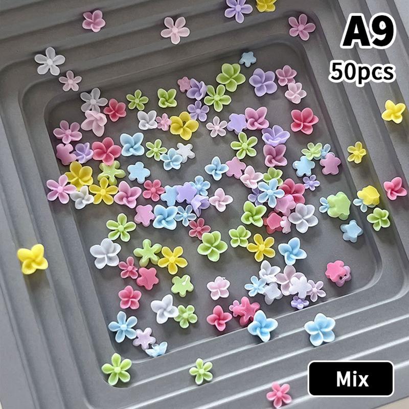 

50Pcs For DIY Press-On Nails Manicure Embellishments Colorful Frangipani Nail Charms 3D Five-Petal Floral Decor