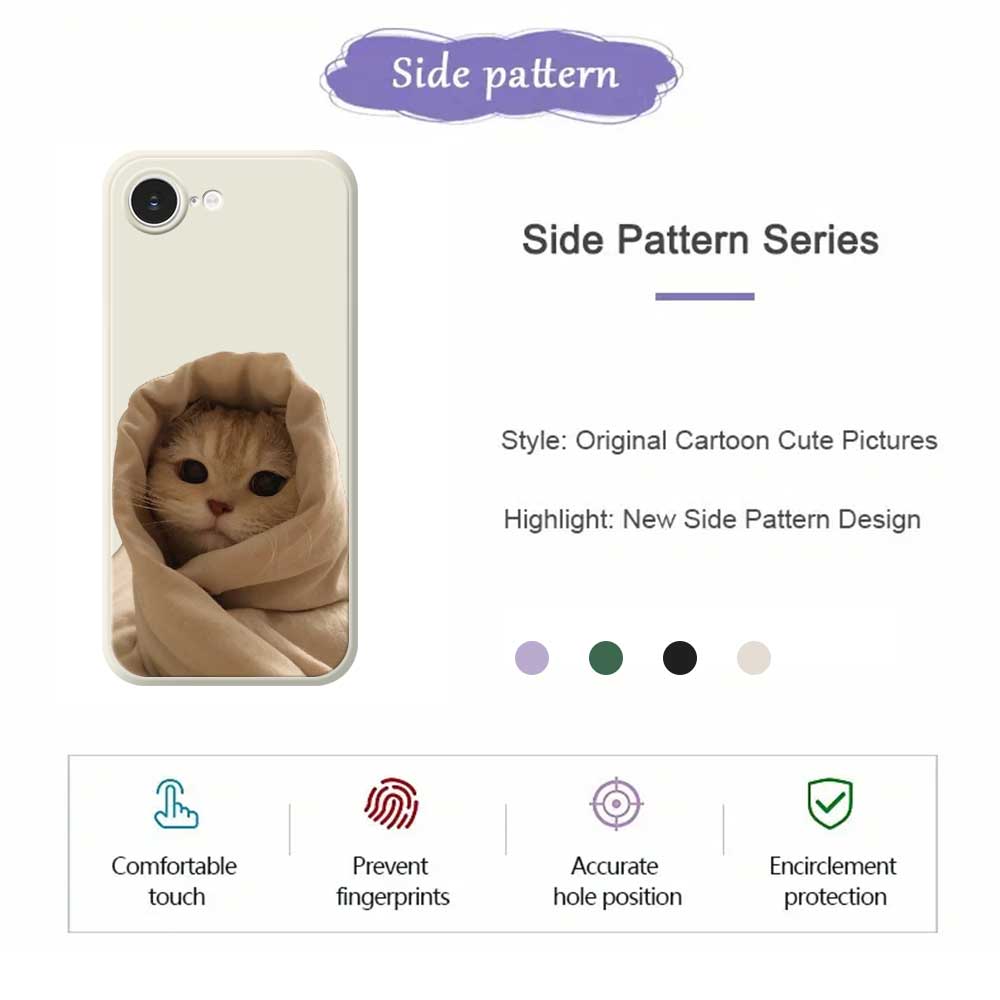 For iPhone 16e Case Wrapped Cat Pattern Printing Straight Edge TPU Phone Back Cover