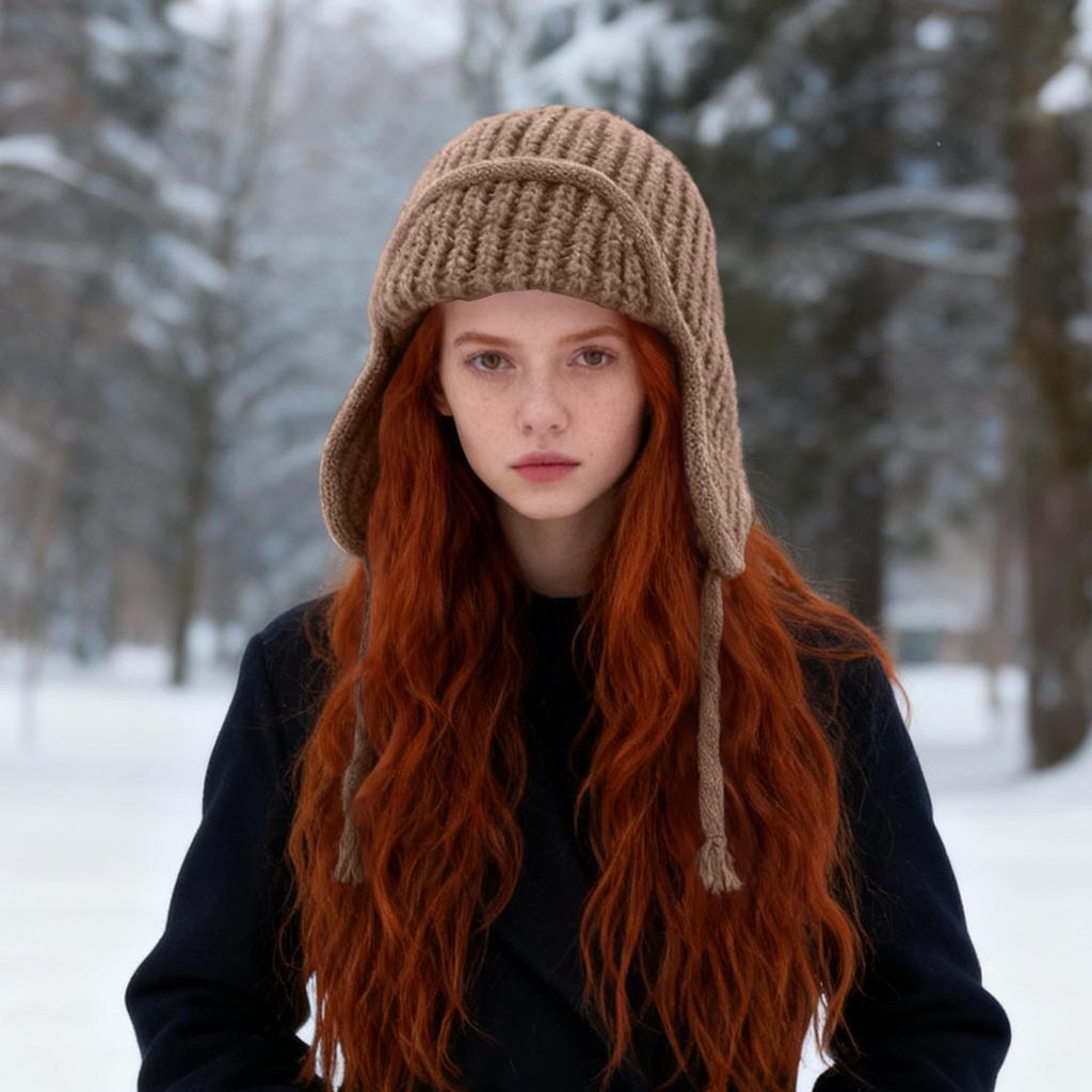 Dameflygerlue, Dameullhatt for kaldt vær, Stor hodeomkrets Fasjonabel Varm Strikket Lue