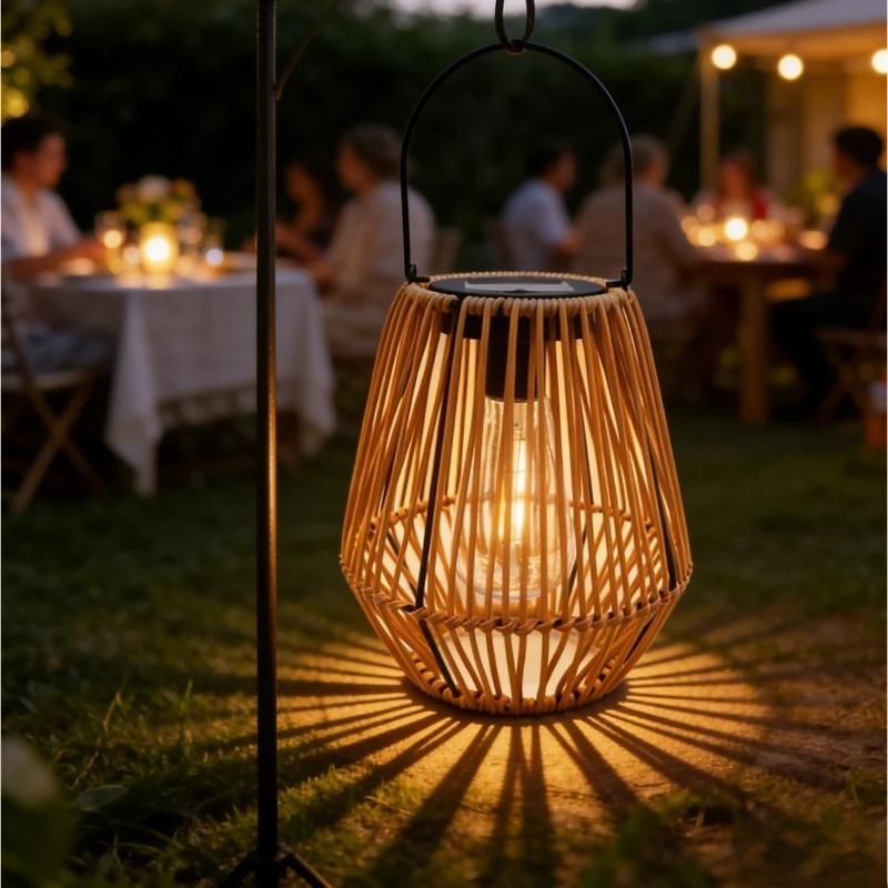 Boho-Style Handmade Solar Powered Rattan Chandelier - Waterproof Solar Light - with Handle, Ideal for Decorating Gardens