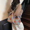 Color Block Tote Bag Women Print Plaid Shoulder Bag