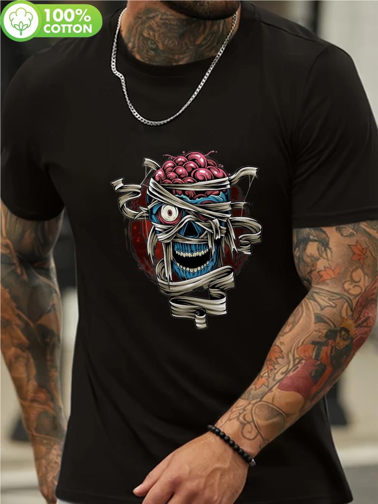 Men's Black & & Bandages Horror T-Shirt - Realistic Blood-Drip Face & Bandage Print