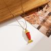 Waterproof Red Enamel Fish Pendant Necklace in Stainless and Titanium Steel with 18K Gold Plating