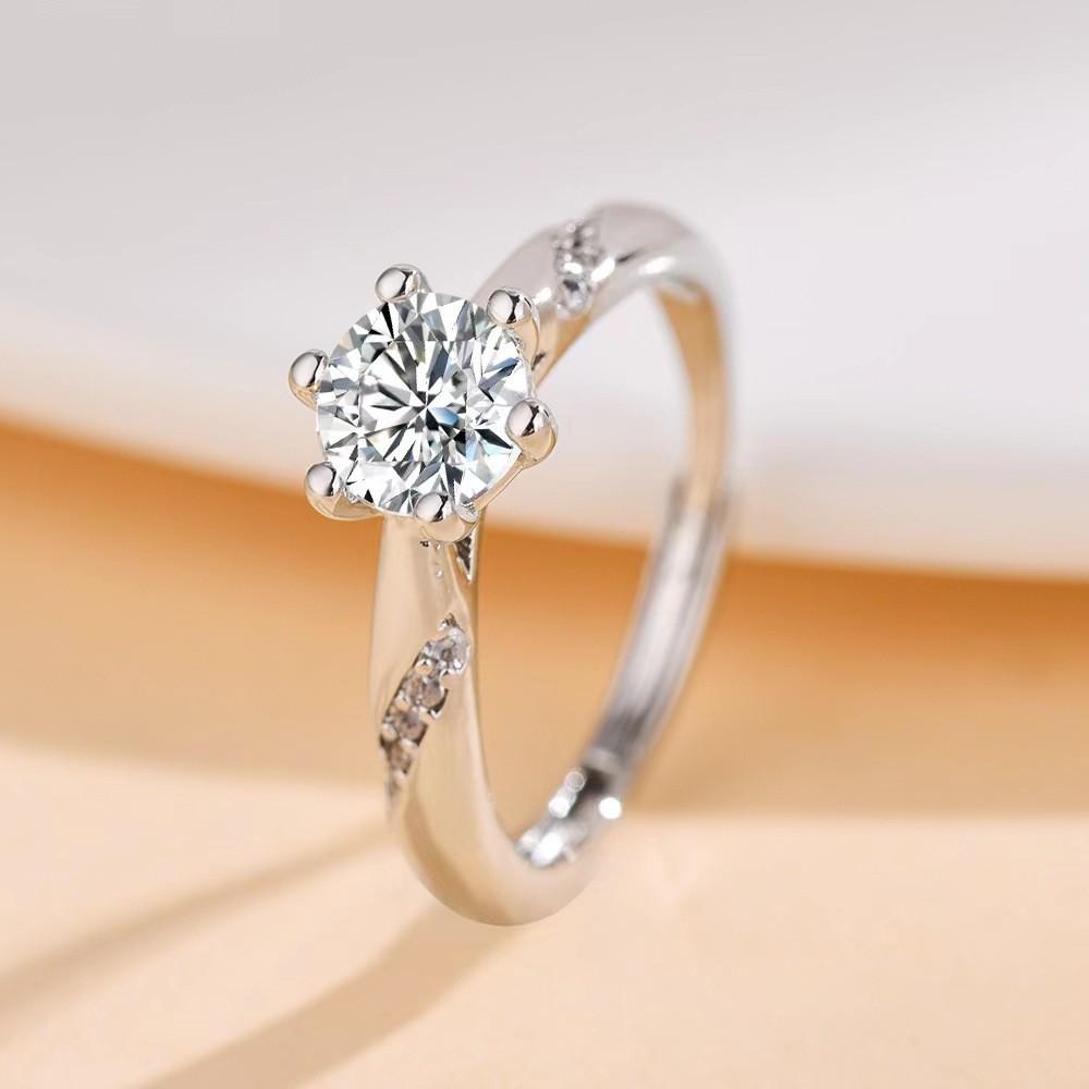 TikTok Influencer Inspired Moissanite Six-Prong Wedding Ring for Women - One Carat Jewelry