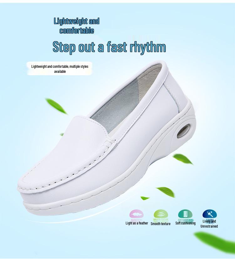 Women's Genuine Leather Nurse Shoes - Breathable, Soft Sole, Non-Slip, Air Cushion. Suitable for Autumn Hospital Work.