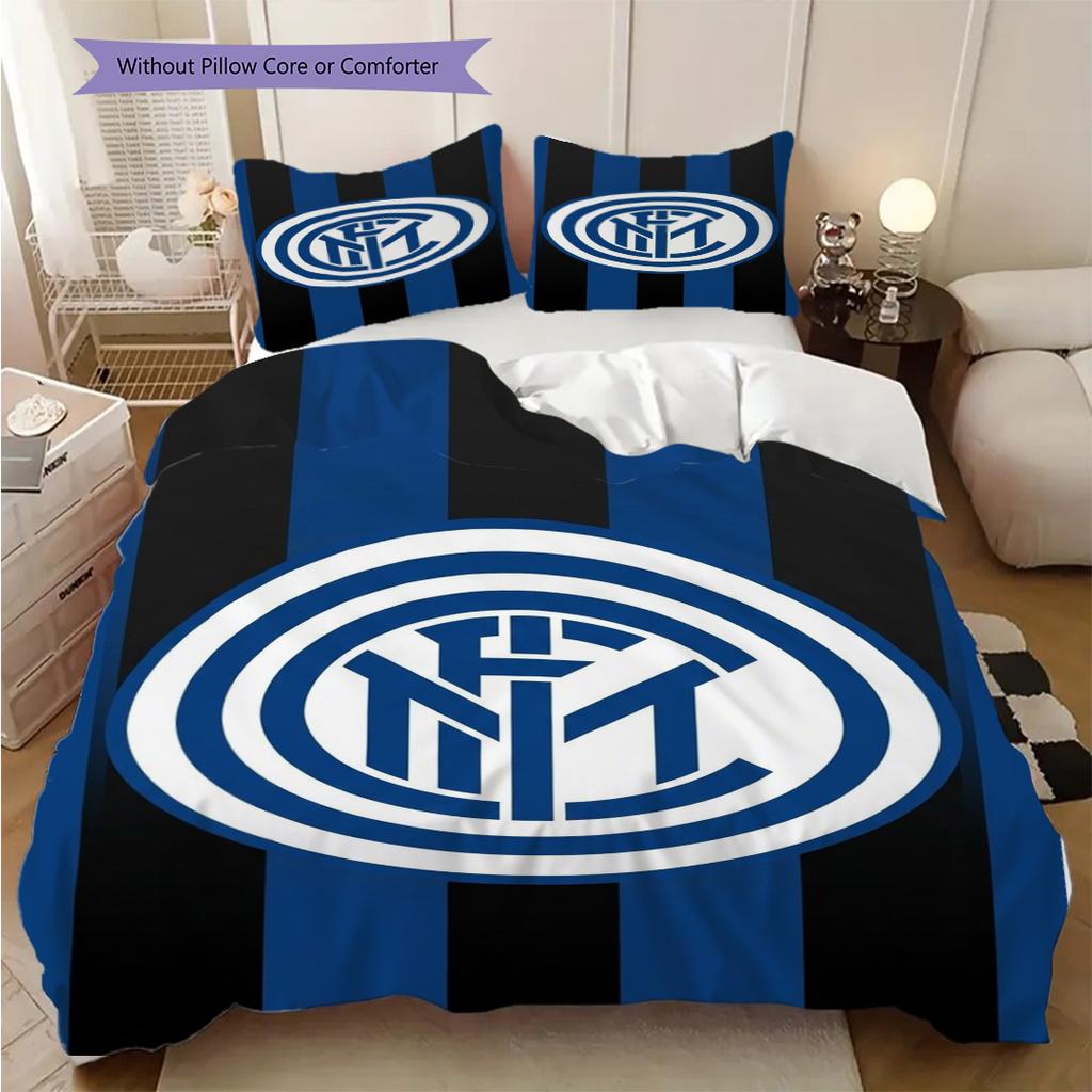 Biancheria da letto con sfondo stemma Inter Milan (1 * copripiumino + 2 * federa, senza nucleo) Set biancheria da letto morbido e confortevole Regalo di Natale compleanno
