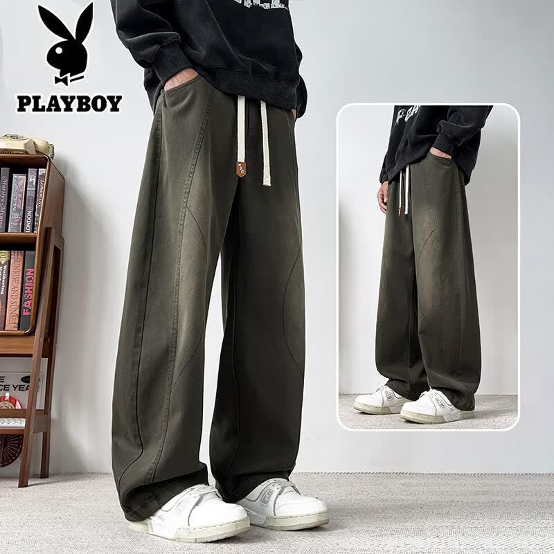 PLAYBOY Men s Lyocell Wide-Leg Loose Denim Pants L
