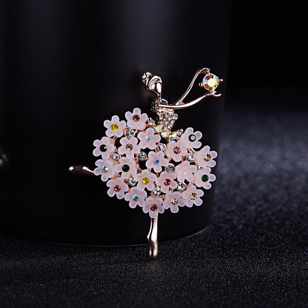 Rinhoo Fashion Ballet Girls Crystal Brooches For Women Cute Rhinestone Gymnastics Ladies Dancer Enamel Pins Figure Badge Jewelry