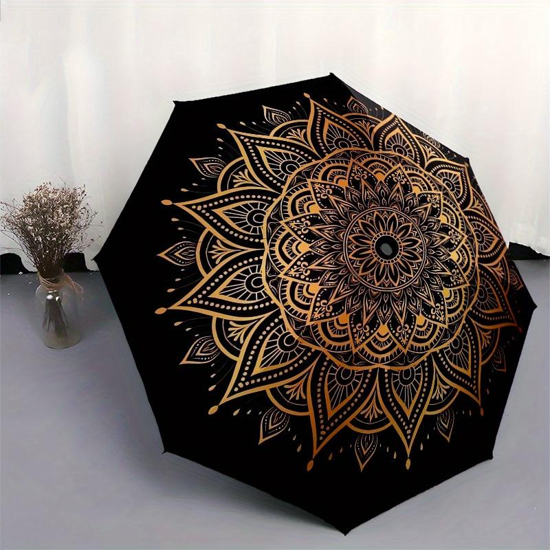 1pc Golden Mandala Pattern Umbrella with Plastic Handle,Suitable for All Seasons Home Travel Outdoor UmbrellaM1327