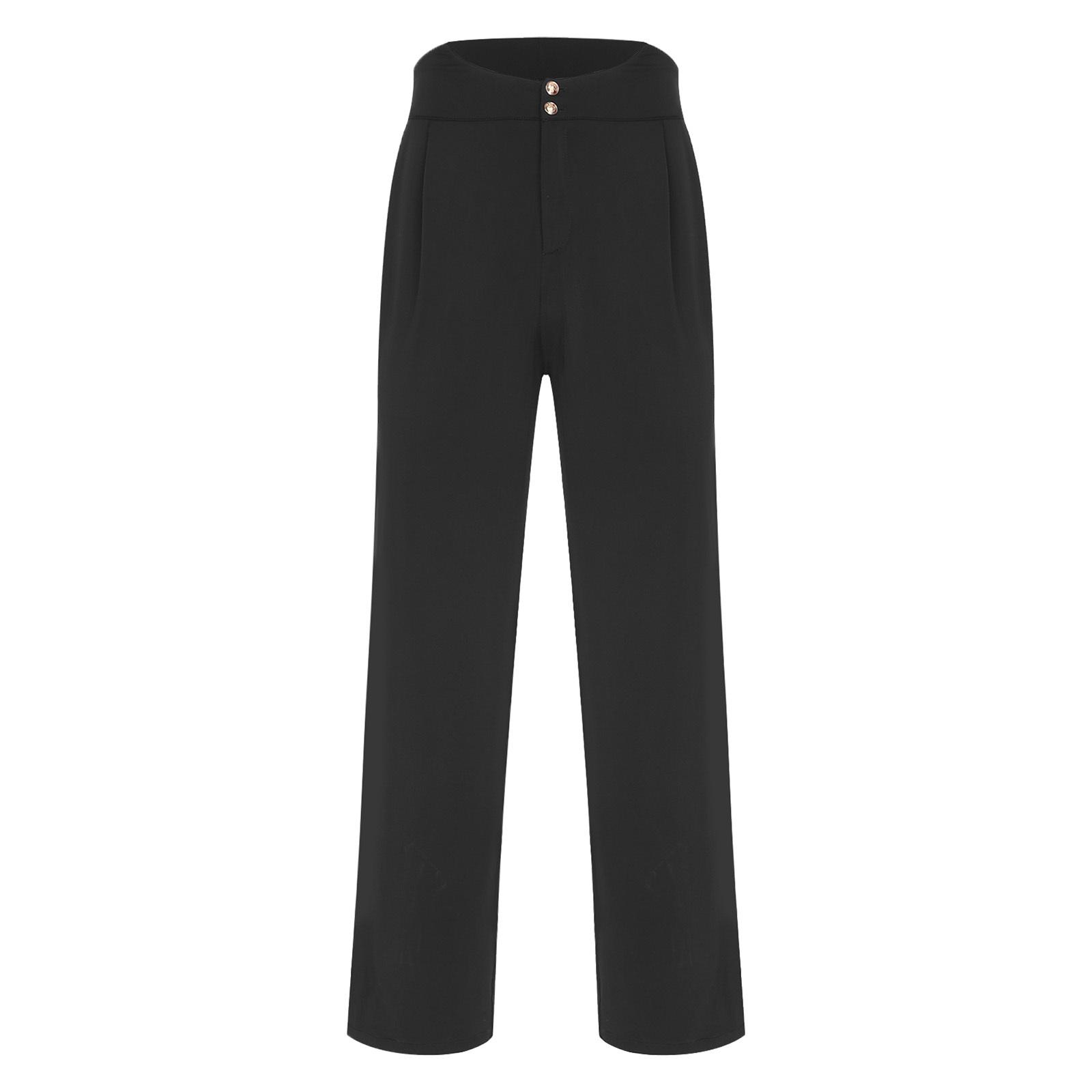 Herren Latin Ballett Tanz Lange Hosen Elastisches Band Hinten Seitentaschen Lockere Gerade Hosen L schwarz