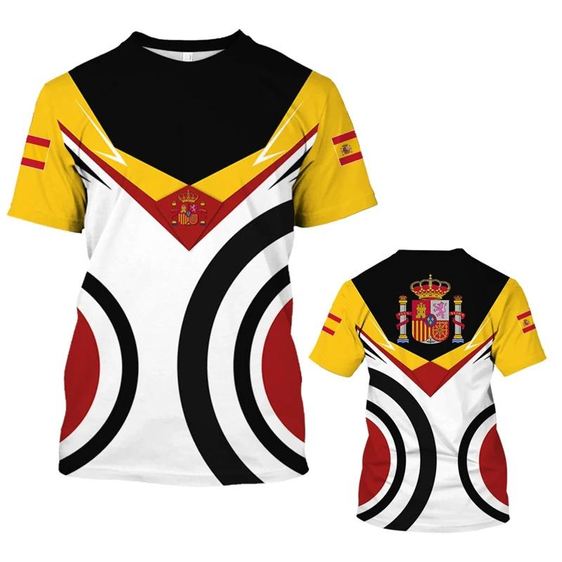Vintage Spain Graphic T Shirt For Men Spanish Flag 3D Print T-Shirts Oversized Short Sleeve Tops Streetwear Round Neck Tees