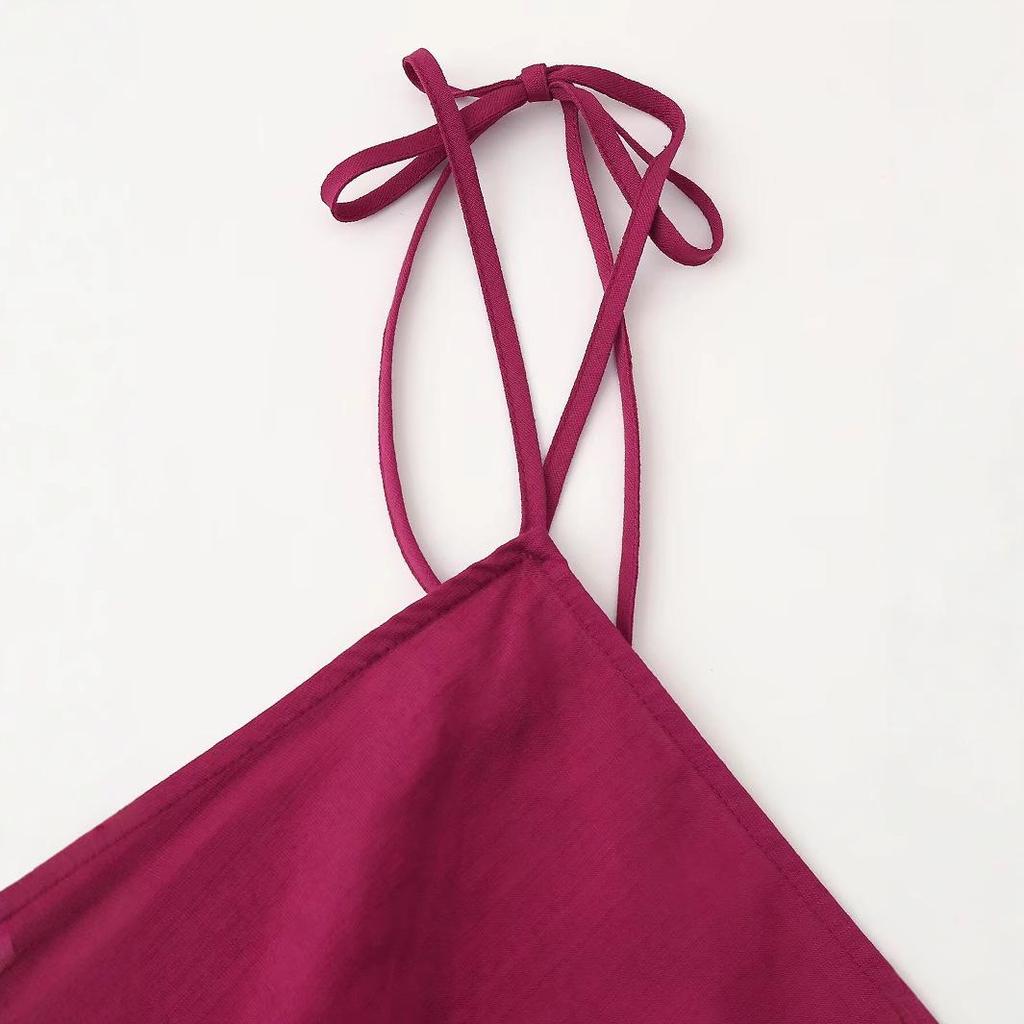 Rochie halter simplă de damă, stil european și american, primăvara 2025, bumbac-in subțire