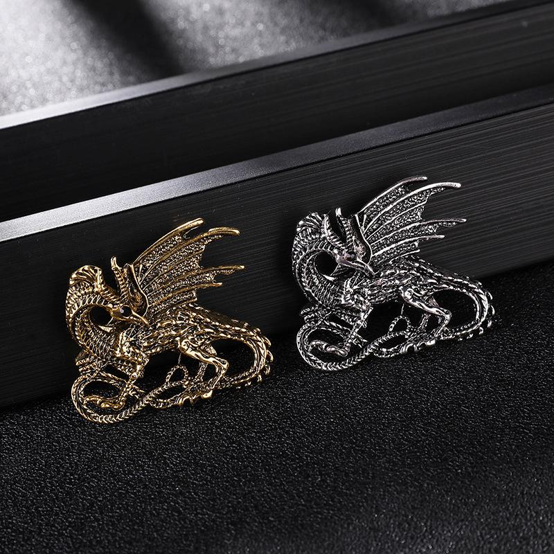 Latest Retro Wing Men Dragon Pin Brooch Pin Metalized Animal Lapel Pins Jewelry Suit Shirt Collar Badge Brooches Clothing AccessoriesVintage Jewelry