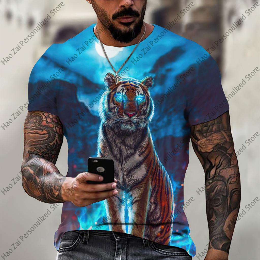 2026 New Summer Fashion: Cool 3D Animal Digital Print Trendy Men's Round-Neck Short-Sleeve T-Shirt—SoftComfortableand Breathable
