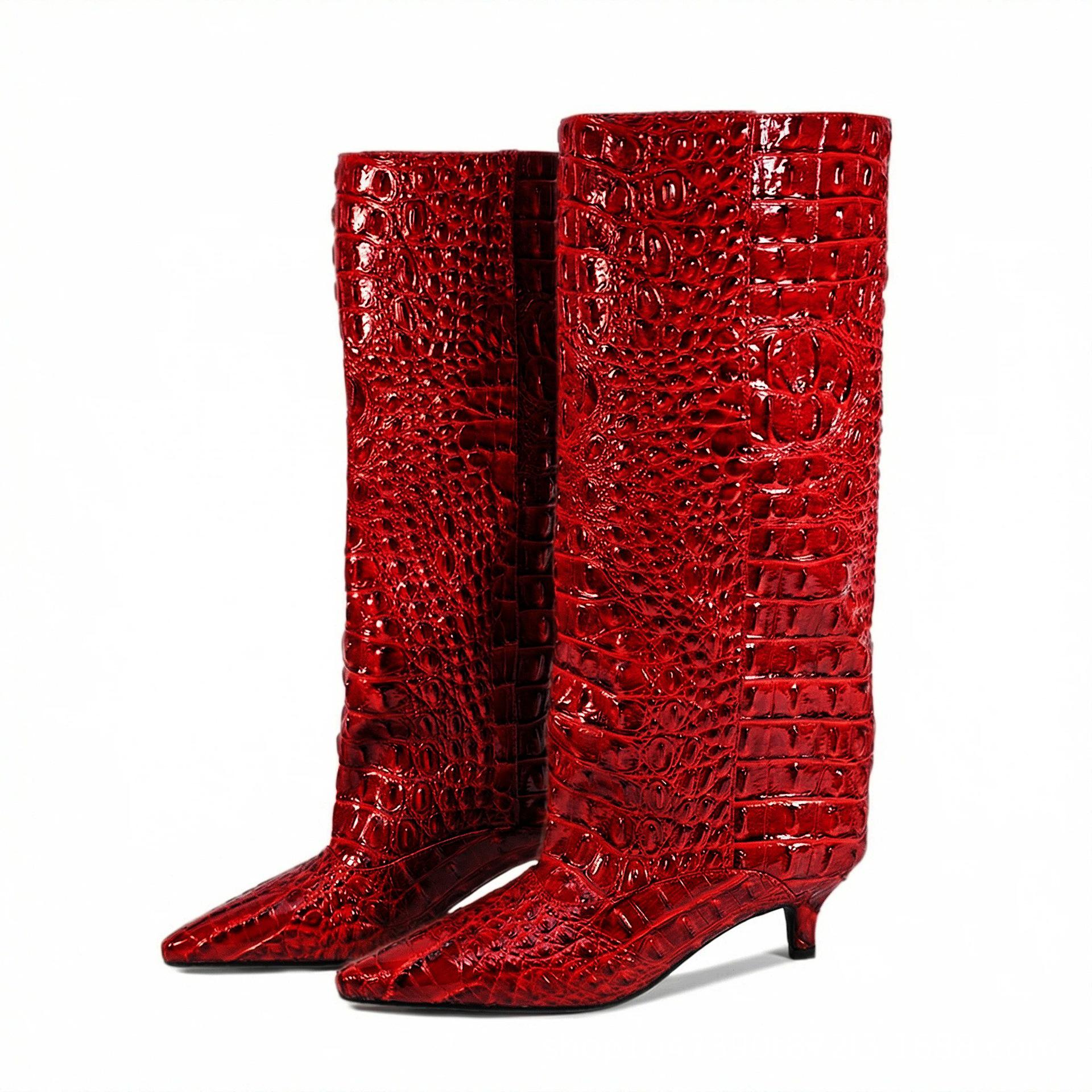 Wide Calf Crocodile Pattern Knee-High Kitten