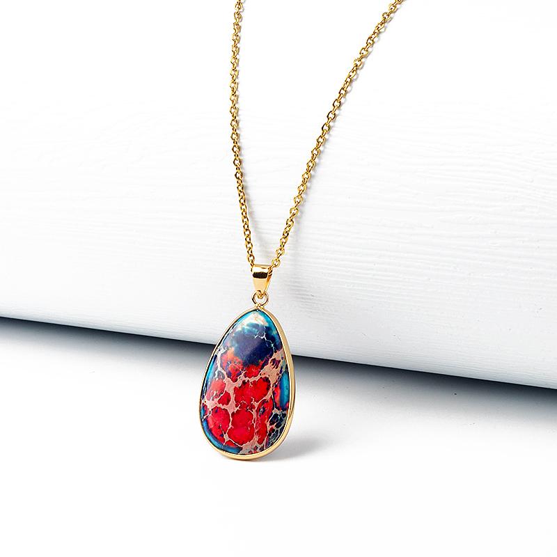 Water-Drop Emperor Stone Pendant Necklaces for Women Reiki Nature Stone Imperial Jaspers Turquoises Necklaces Healthcare Jewelry