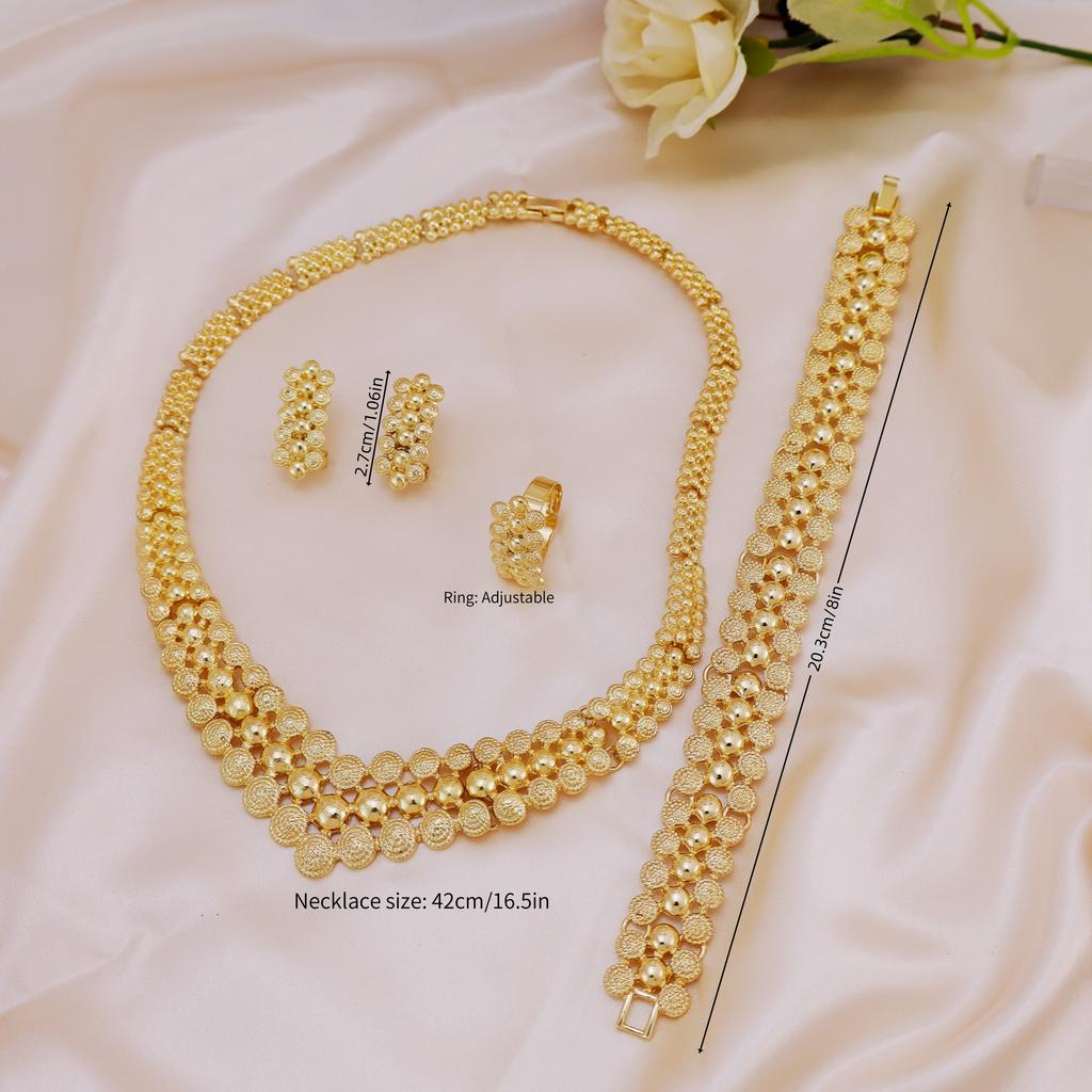 Dubai brudens halskjede, øredobber, ring og armbånd fire-delt sett, nigerianske kvinners 14K gull Zirkon sett