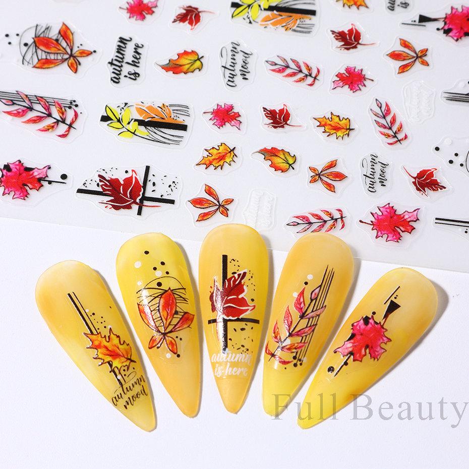 Nail Art Stickers Autumn Maple Leaf Sunflower Flower Elk Adhesive Nail Stickers
