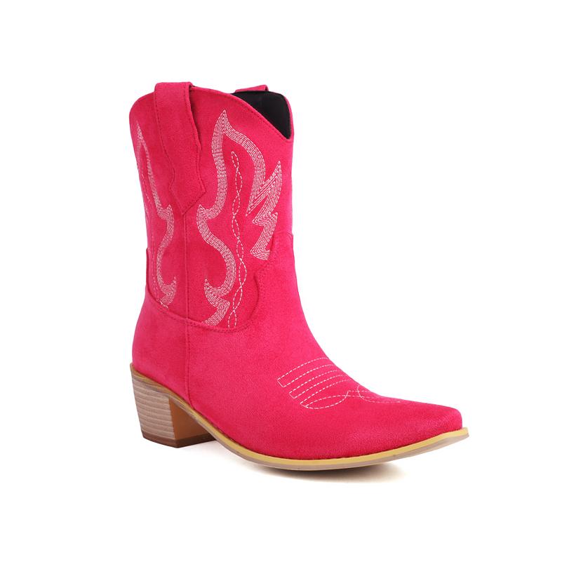 

FOREADA Женские ковбойские ботильоны с квадратным носком, толстым средним каблуком и вышивкой, модная женская обувь, зима 46 39 розы красного