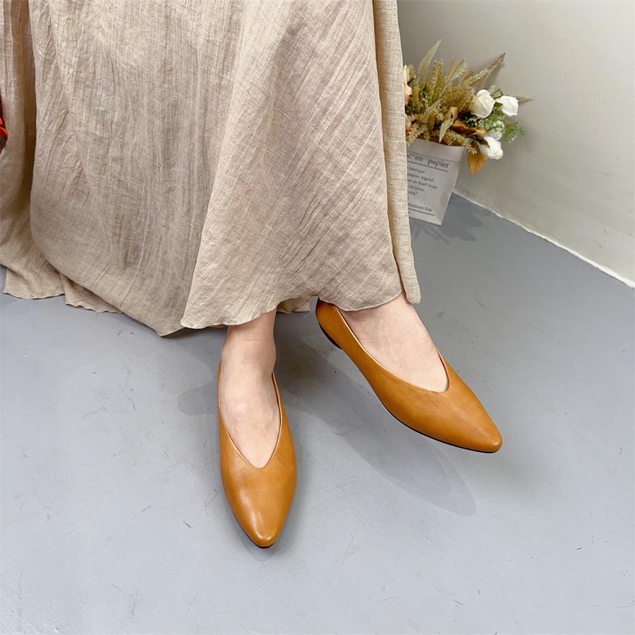 

Мокасины из натуральной кожи Johnature, универсальные женские туфли на плоской подошве с простым острым носком и мелкой мягкой подошвой 39 верблюд