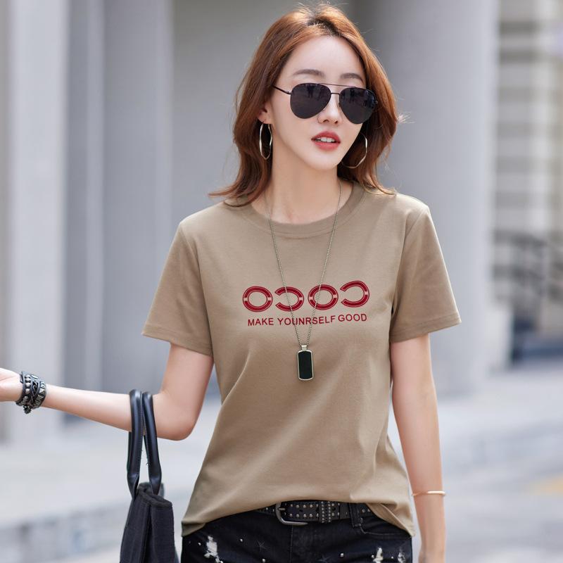 

Летняя женская футболка с круглым вырезом и буквенным принтом, топ с короткими рукавами 3XL хаки