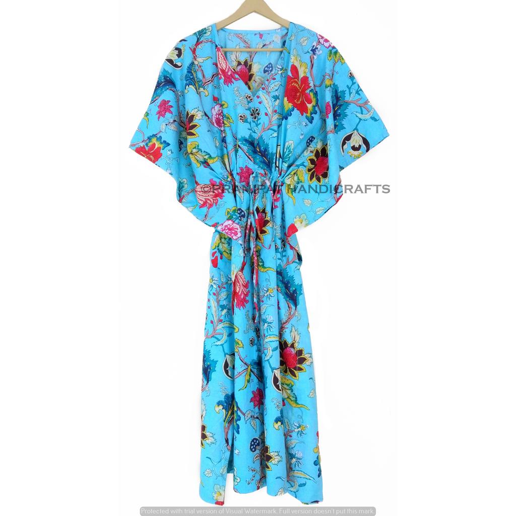 Turcoaz Indian Lung Imprimeu Floral Bumbac Plus Rochie Maxi Caftan Femei Acoperire CKFTN-SCRN-FULL-BUYIT-050