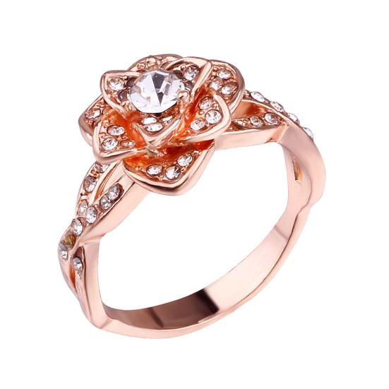 Women Rose Ring Cubic Zirconia Rose Ring Hypoallergenic Alloy Sparkling Flower Ring Jewelry