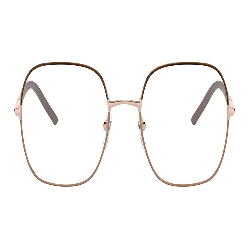Prada Temple Logo Metal Rectangular Optical Frame Women's Rose Gold