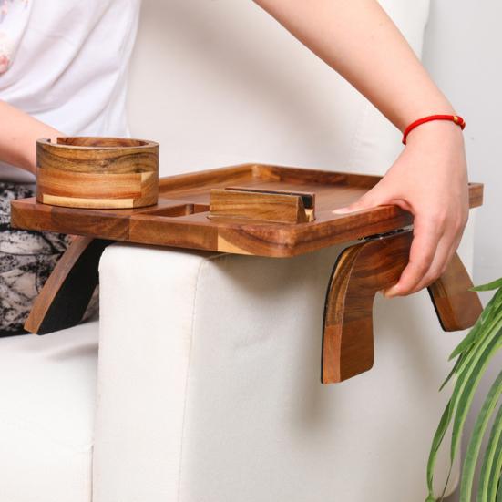 Sofa Food Tray with Cup Holder Phone Mount High Stability Smooth Edge Minimalist Style 3-in-1 Clip-on Tray Drink Holder