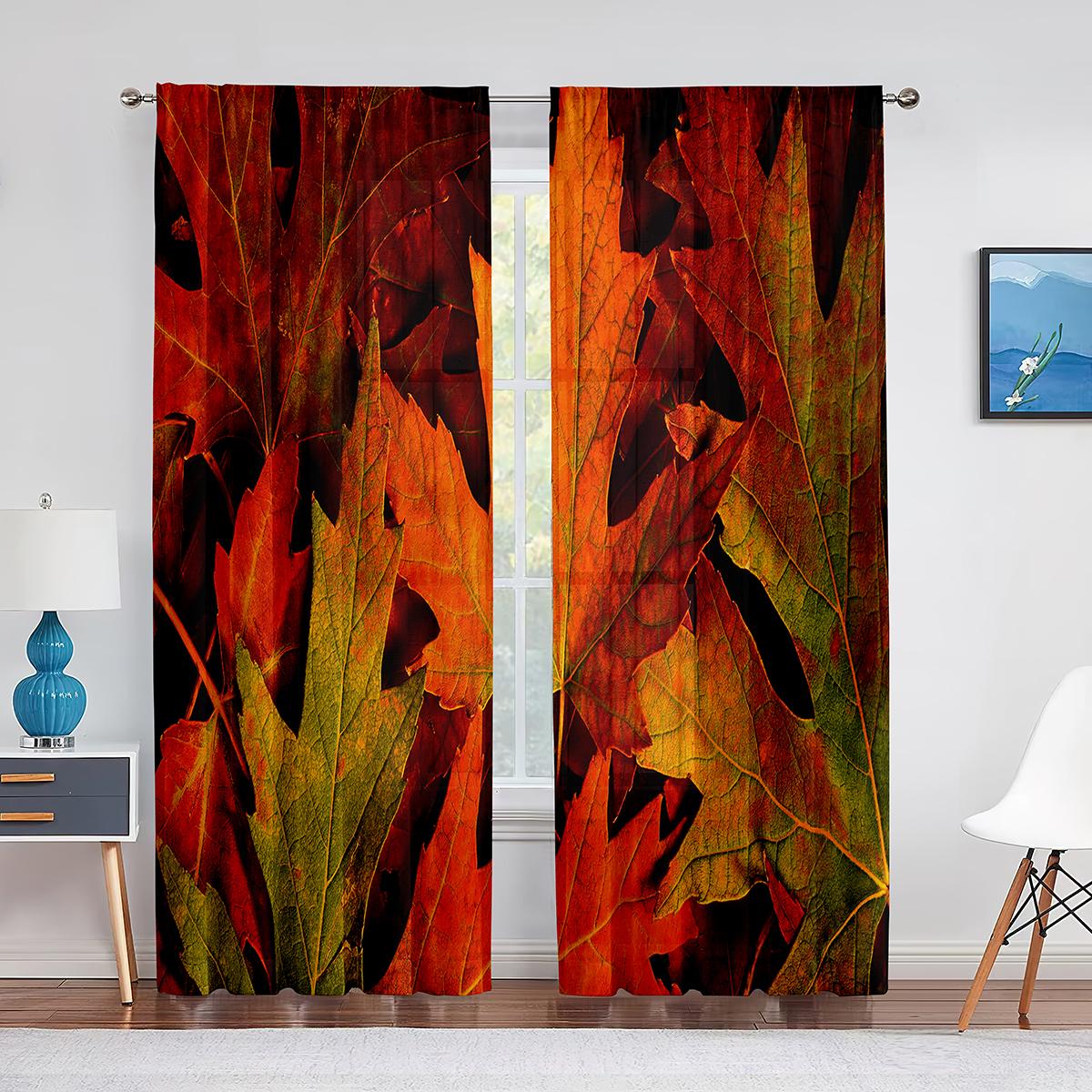 Herfst Seizoen Esdoornbladeren Oranje Transparant Gordijn voor Woonkamer Voile voor Raamjaloezieën Slaapkamer Tule Gordijn Keukengordijn 1 PCS W100XH250cm&Grommet Top