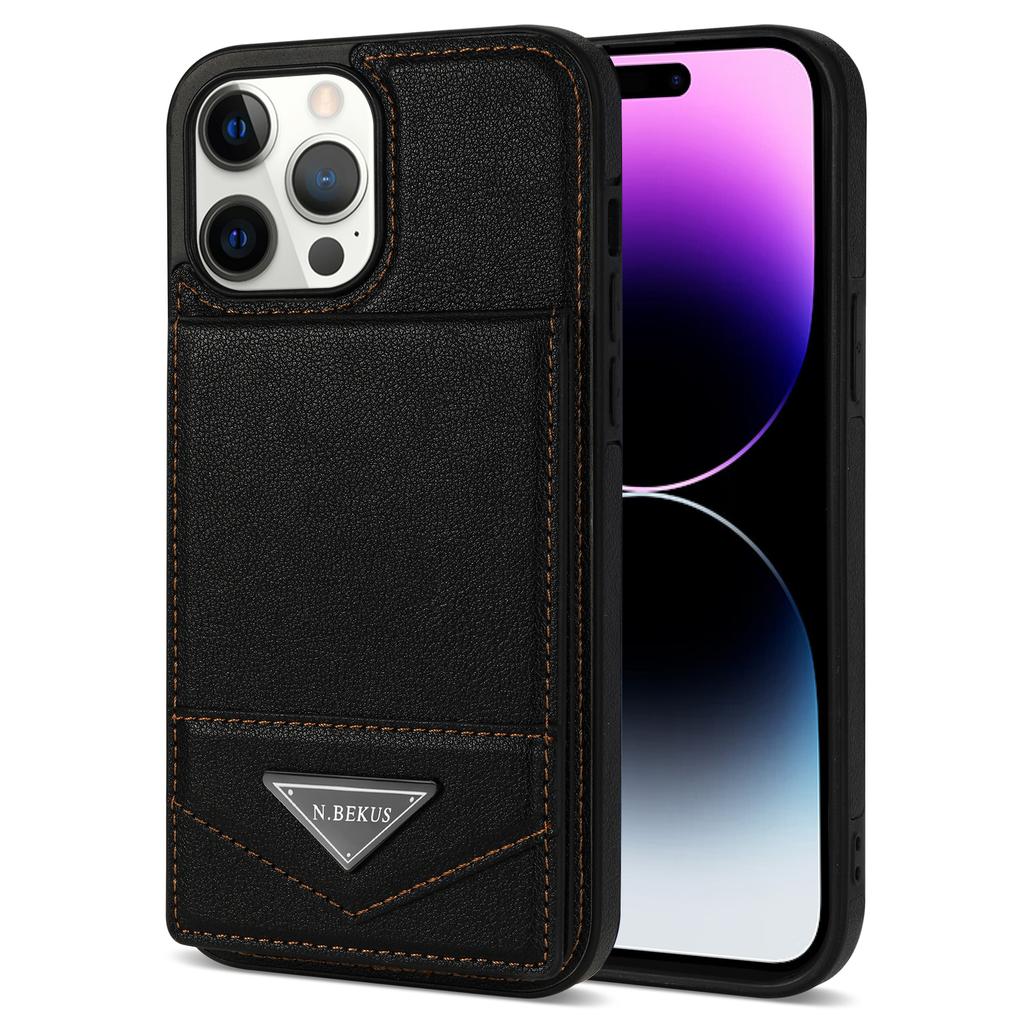 N.BEKUS For iPhone 16 Pro Case Leather+TPU Kickstand Phone Cover with Card Holder