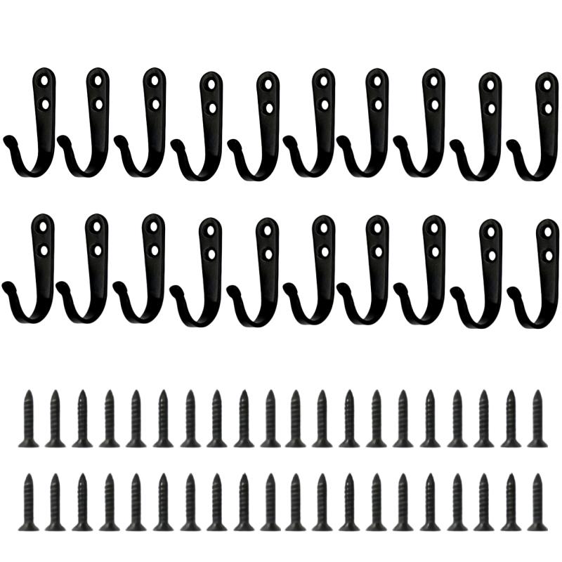 Heavy Duty Metal Wall Hooks Rustproof Iron Hooks with Free Screws for Towels Hats Backpacks Dog Leashes Kitchen Garage Storage