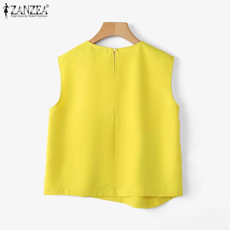 ZANZEA Damen Sommer Casual Rundhals Lose Ärmellose Tank Tops