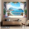 2D flat banner 1 large Mediterranean coast landscape balcony mural banner suitable for indoor/outdoor parties