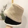 Double-sided Suede Lamb Wool Plush Warm Basin Hat Female Winter Solid Colr Balck Bucket Hat Women