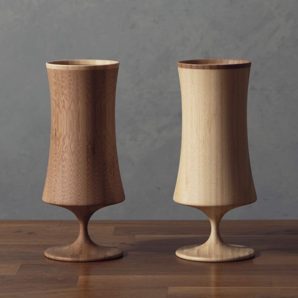 RIVERET Vessel Night Beer Glasses, Large, 250ml, Pair, Bamboo, Dishwasher Safe, White/Brown, RV-128WB