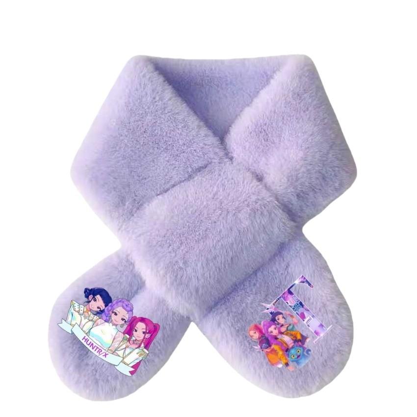 Kids Girls Lovely Cartoon Rumi Mira Zoey Printed Scarves Velvet Autumn Winter Scarf