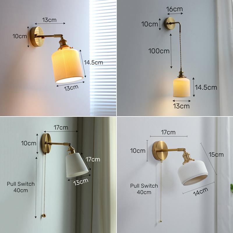 Vintage Ceramic LED Wall Lamp Copper Pull Chain Switch E27 Retro Mirror Sconce Bedroom Bedside Dining Room Art Decor Wall Lights