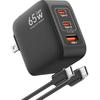 MUNBYN 65W USB C Charger, 3-Port GaN Foldable USB C Charger Block, Compatible with iPhone 16/15, MacBook Pro/Air, iPad, Galaxy S24 and More Series