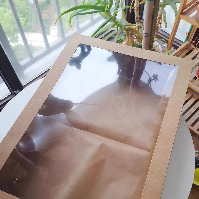 2pcs, Picnic Box With Window Lid, Outdoor Camping Style Kraft Paper Packaging Box, Baking Light Food Fruit Dessert Lunch Box