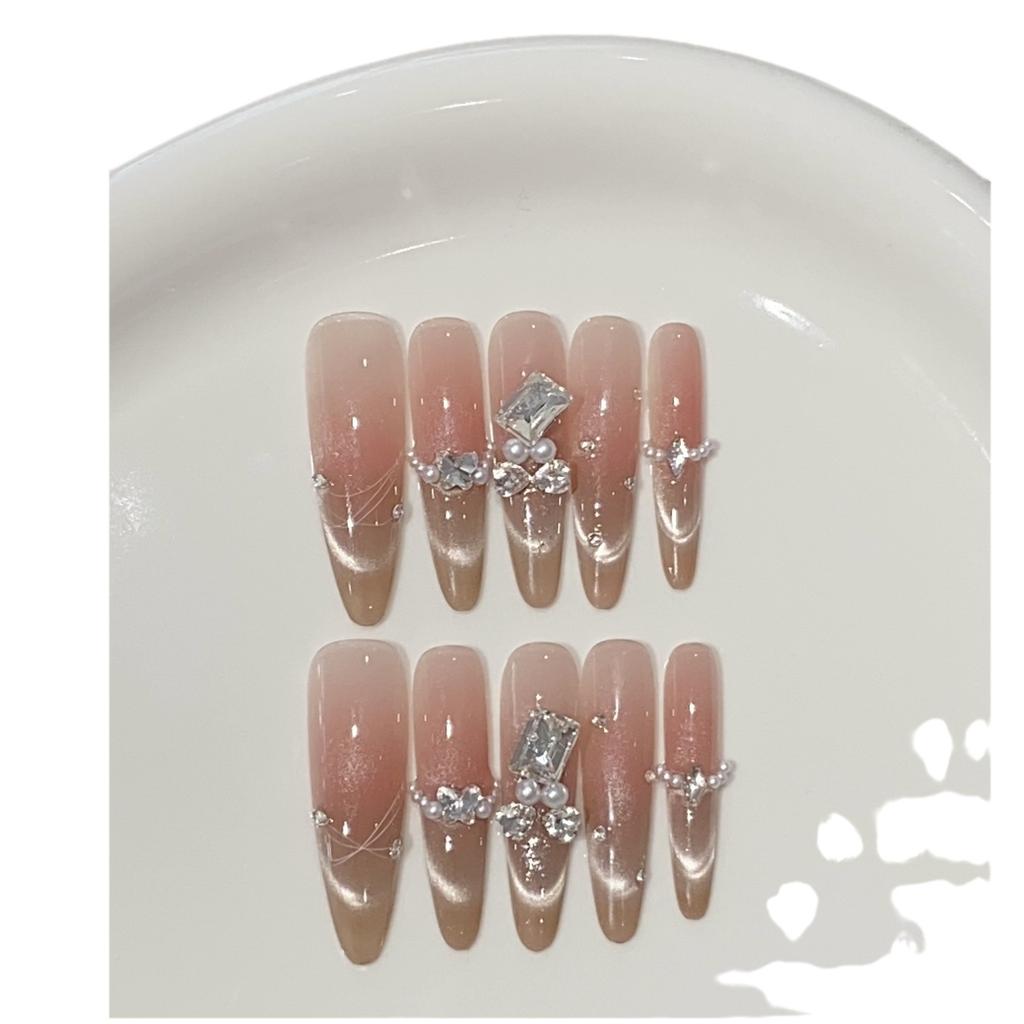 Pure Desire Ice-transparent Powder Gradient Smile Cat Eye Pearl Broken Diamond French Pile Diamond Jade Wear Armor