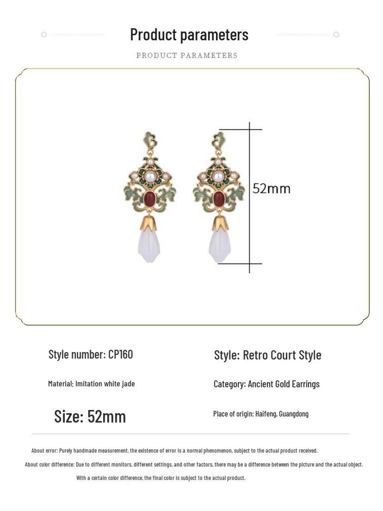 Retro Magnolia Fairy Earrings: Enamel Cloisonné & White Jade Cheongsam Style