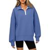 Fashionable Ladies Zipper Lapel Solid Color Pocket Casual Sweatshirt