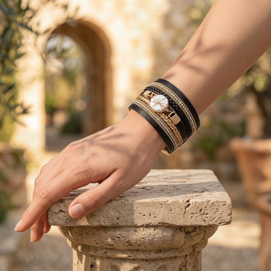 Damen Geflochtenes Armband Verstellbares Design Imitation Perlen Strasssteine Dekor Sicheres Verschluss Armband Handgelenk Accessoire