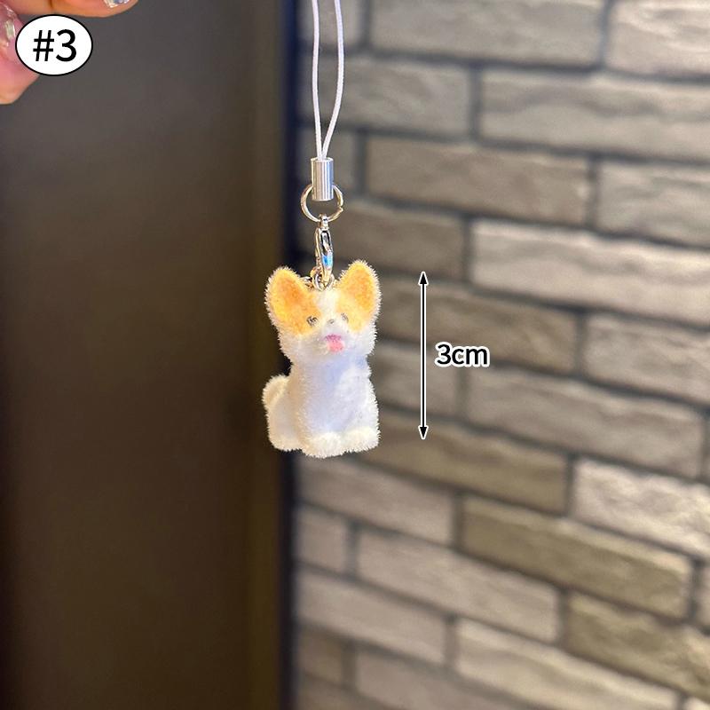 Flocking Mini Dog Phone Hanging Pendant Aesthetic Keychains Women Teddy Keyrings Cute Keychains for Cell Phone Llaveros