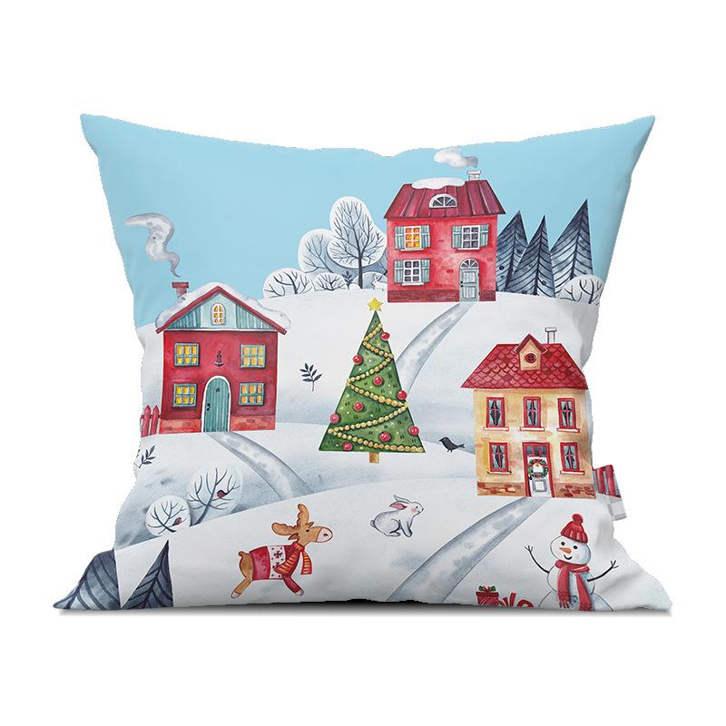 Cute Cartoon Snowman Santa Claus Printed Pattern Cushion Cover for Home Living Room Sofa Bedroom Decoration Pillowcase