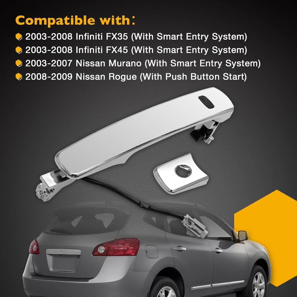 Exterior Door Handle Front Left Driver Side | Smart Entry Keyless | Replacement For 2003-2008 Infiniti FX35 FX45 2003-2007 Nissan Murano 2008-2009