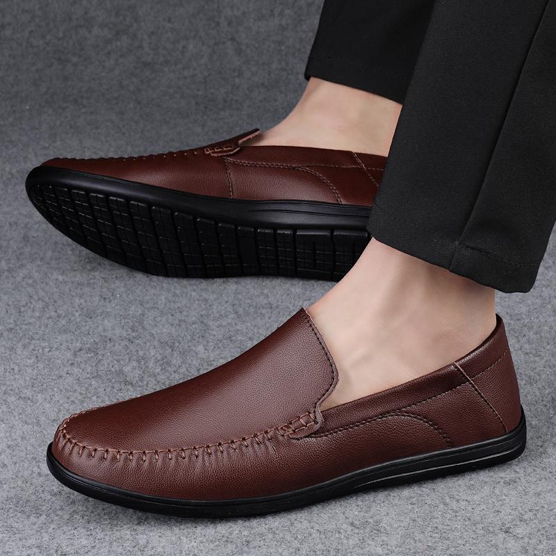 Spring Autumn Mens Casual Loafers Men Loafer Shoes Cow Leather Mocasines Hombre Black Slip-On Italian Men'S Shoes Flat Driving