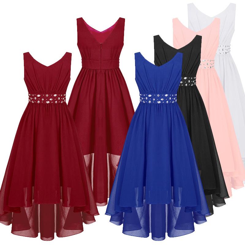 Kids Big Girl Sleeveless Pleated Chiffon Flower Wedding Bridesmaid Formal Party Dress First Communion Dress